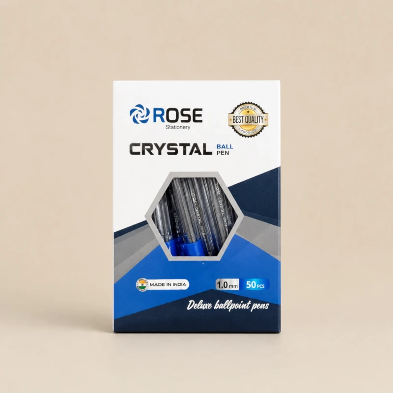 علبة أقلام حبر جاف روز Crystal – 50 قلمًا بسماكة 1 مم